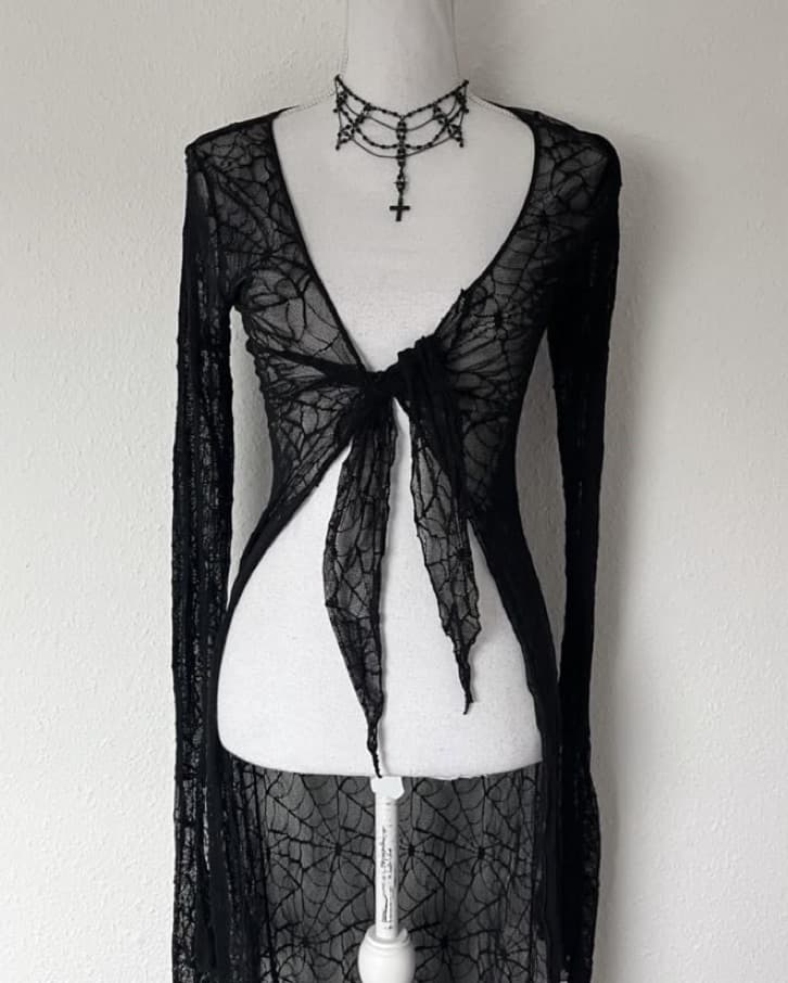Spiderweb Mesh Black 90s Duster Cardigan - Image 1