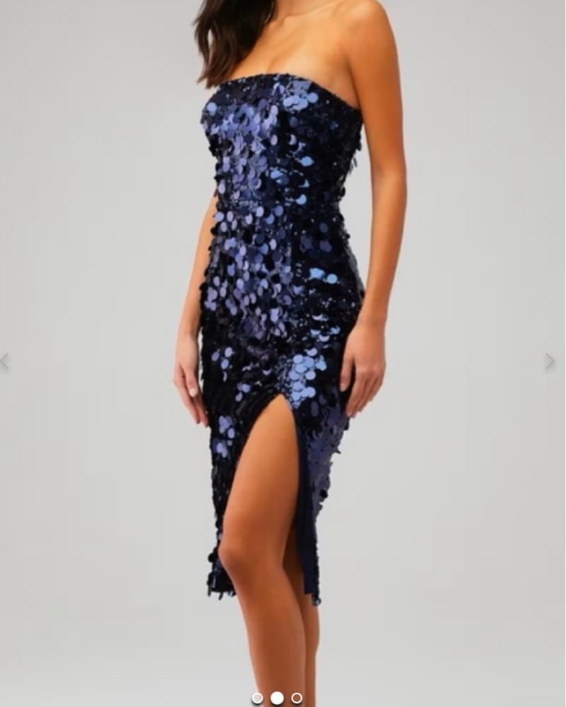 Amanda Uprichard Navy Sequin Midi Dress - Image 2