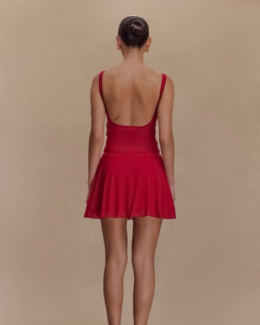 Melanie Mesh Mini Dress With Flowers - Image 2