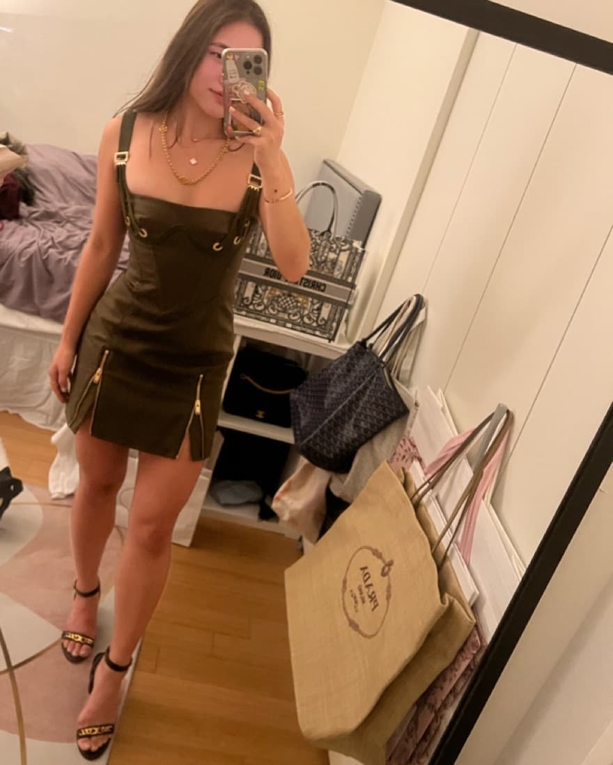 $870 Dion Lee Olive Fan Lace Zip Dress - Image 4