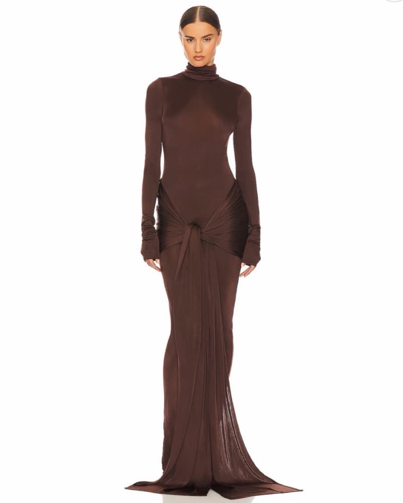 Helsa Brown Slinky Sarong Maxi Dress - Image 1