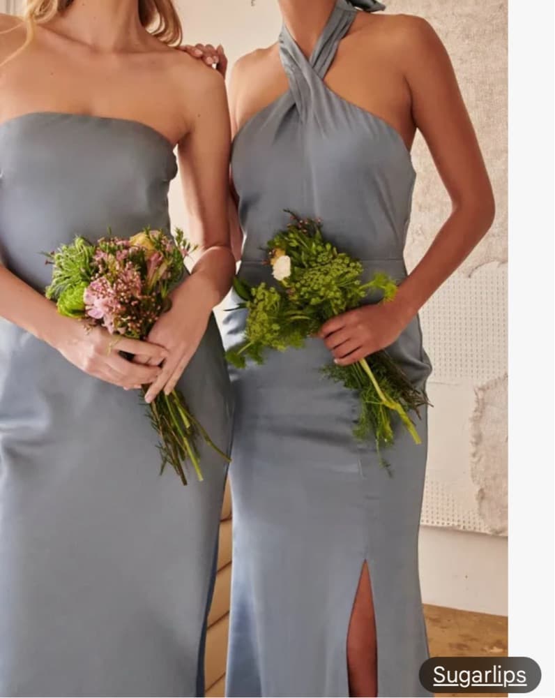 R.S.V.P. Satin Powder Blue Halter Gown - Image 1