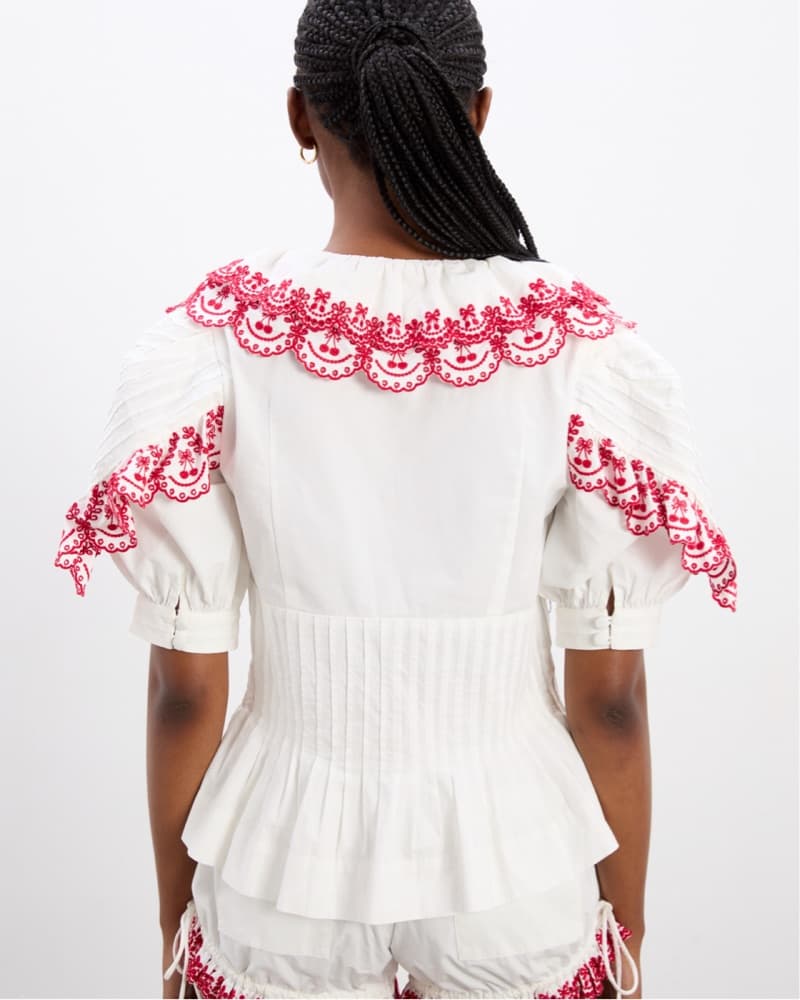 Embroidered Cherry Puff Sleeve Blouse - Image 5