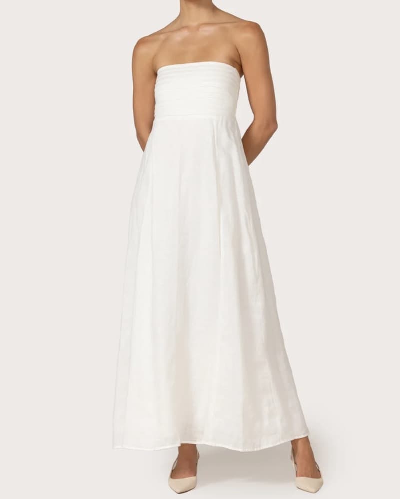 Lusana White Linen Maxi Dress - Image 1