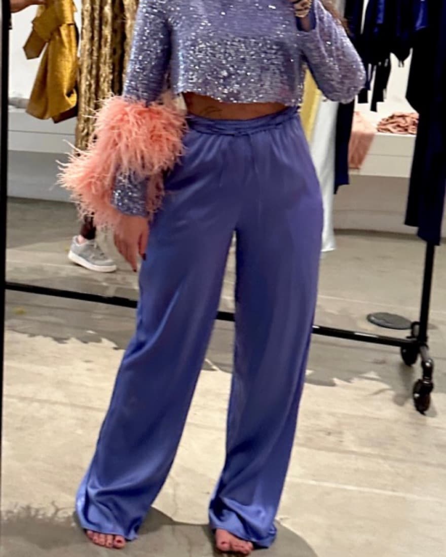 Sequin Cropped Top & Satin Pants - Lilac - Image 3