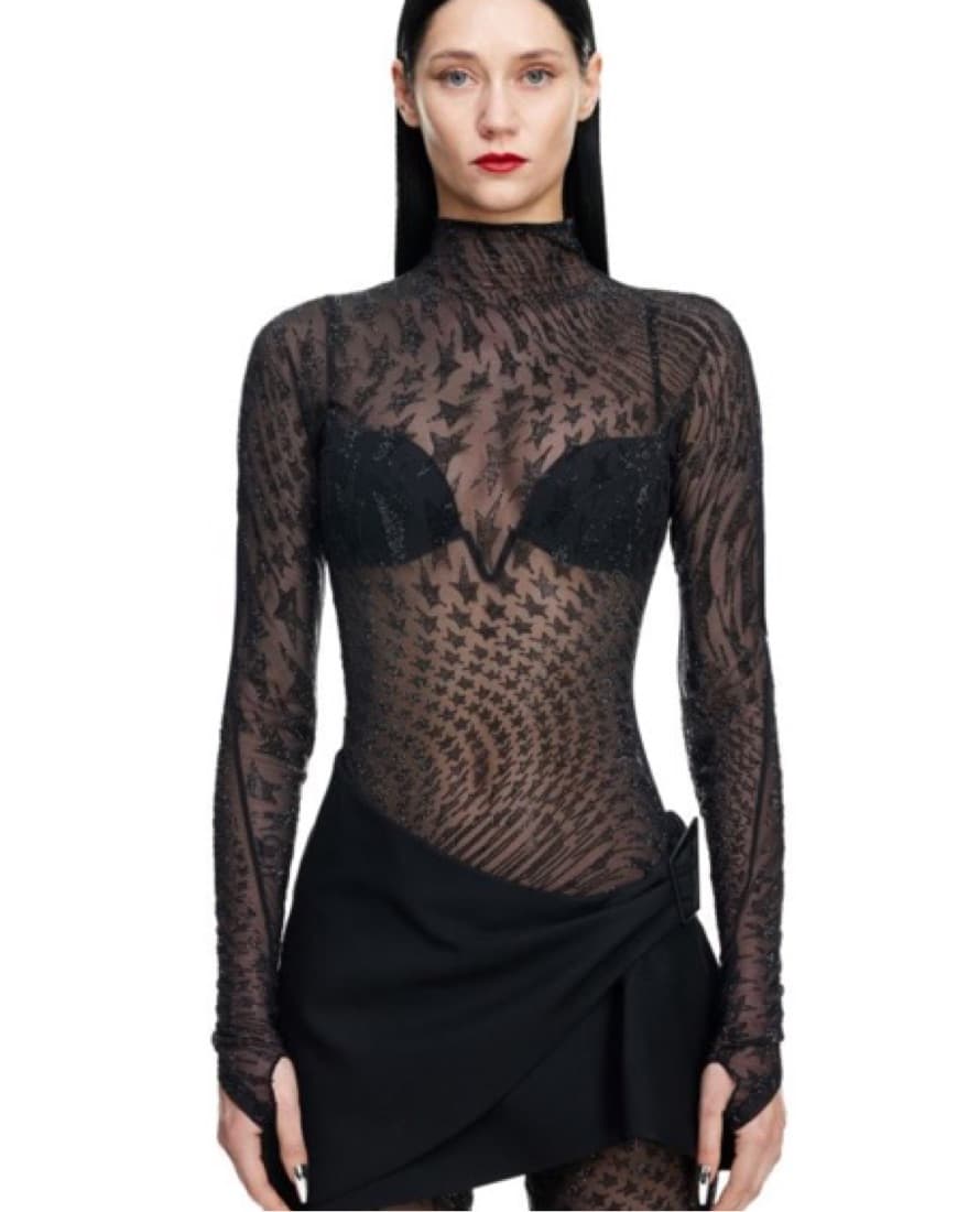 HM X MUGLER Rhinestone Mesh Top - Image 2