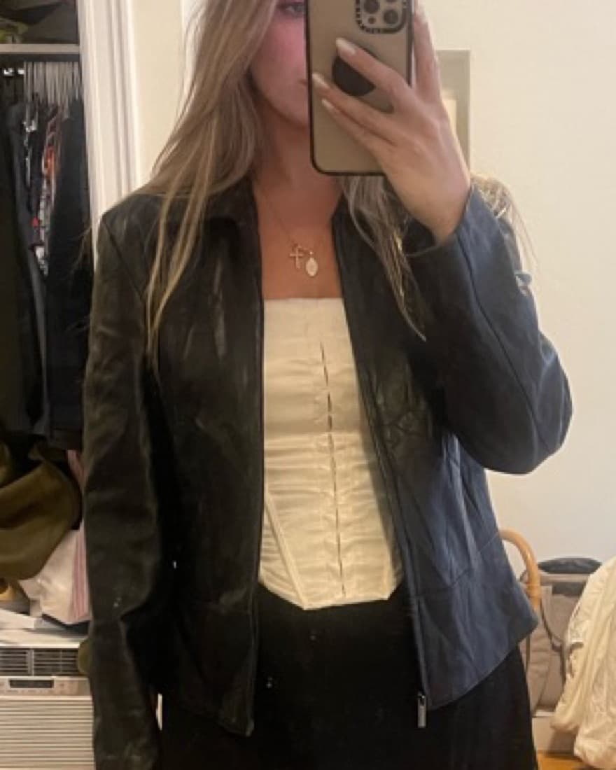 Black 90s Leather Jacket - Image 2