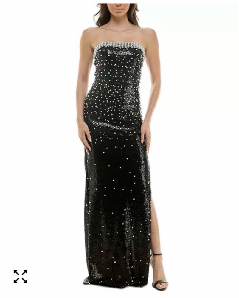 Black and White Pearl Sequin Beaded Gown - Image 1