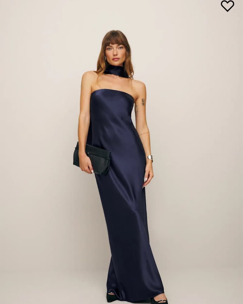 Reformation Oren Silk Dress (Navy) - Image 6