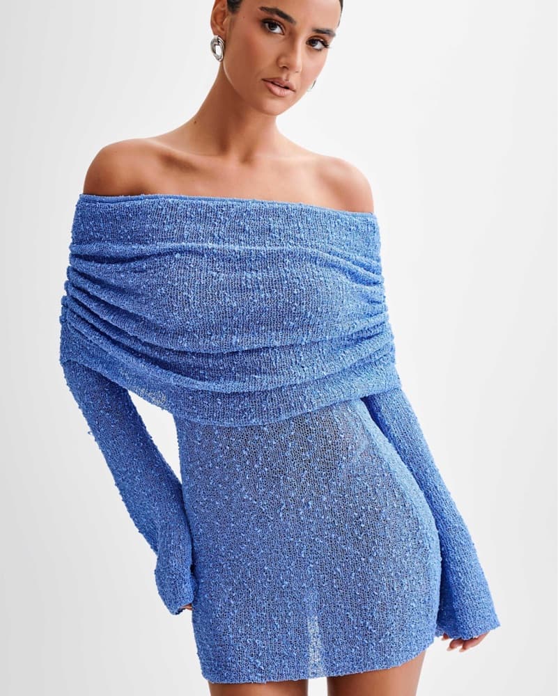 Off Shoulder Boucle Mini Dress - Image 2