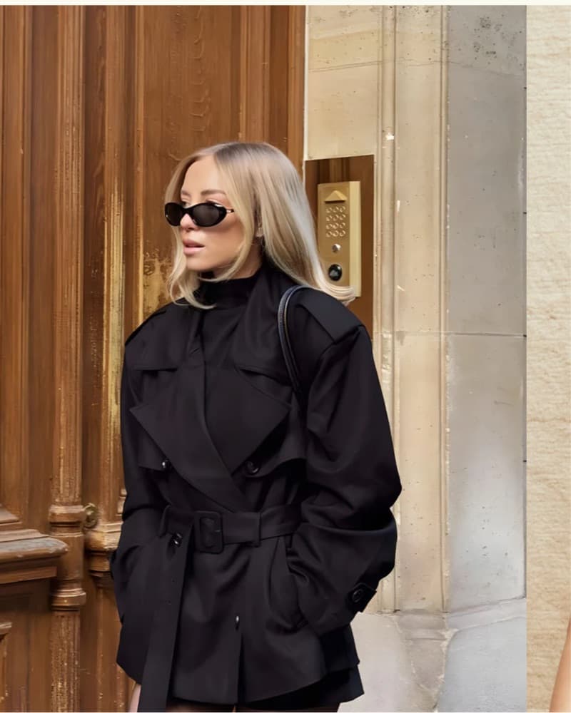 Chic Black Belted Trench Coat - Image 1