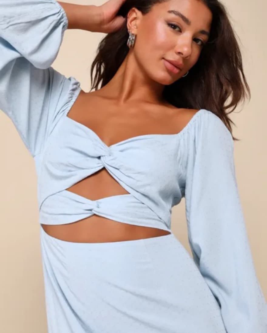 Light Blue Twist-Front Cutout Midi Dress - Image 2