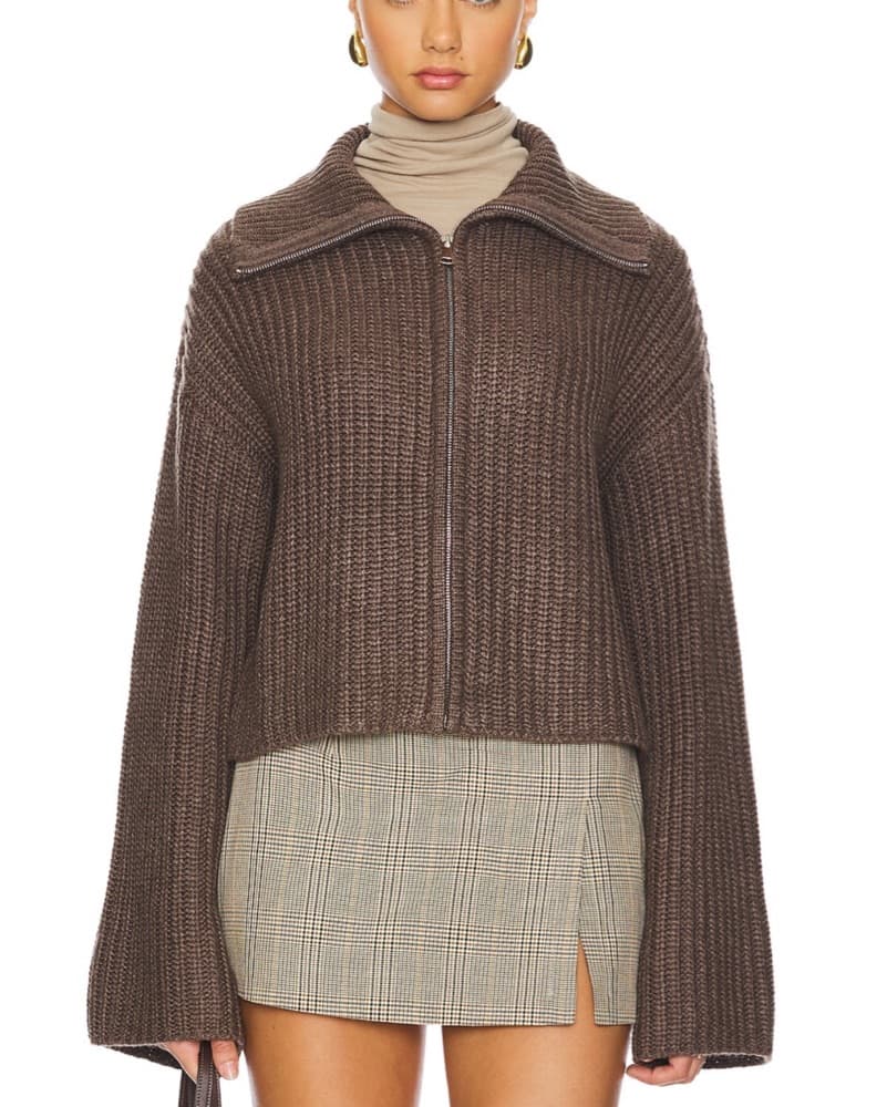 Revolve Brown Zip Up Sweater  - Image 3