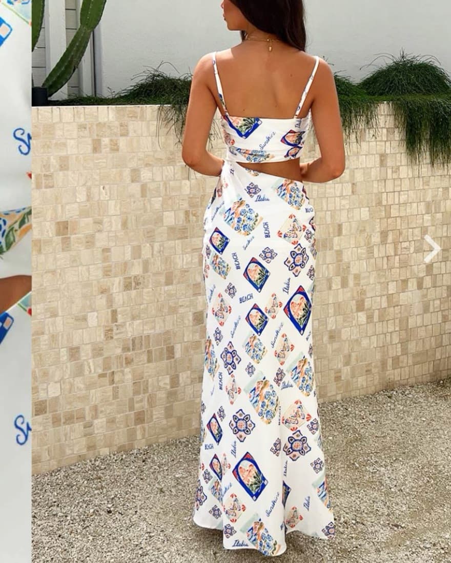 European Print Satin Cut Out Dress - Image 4