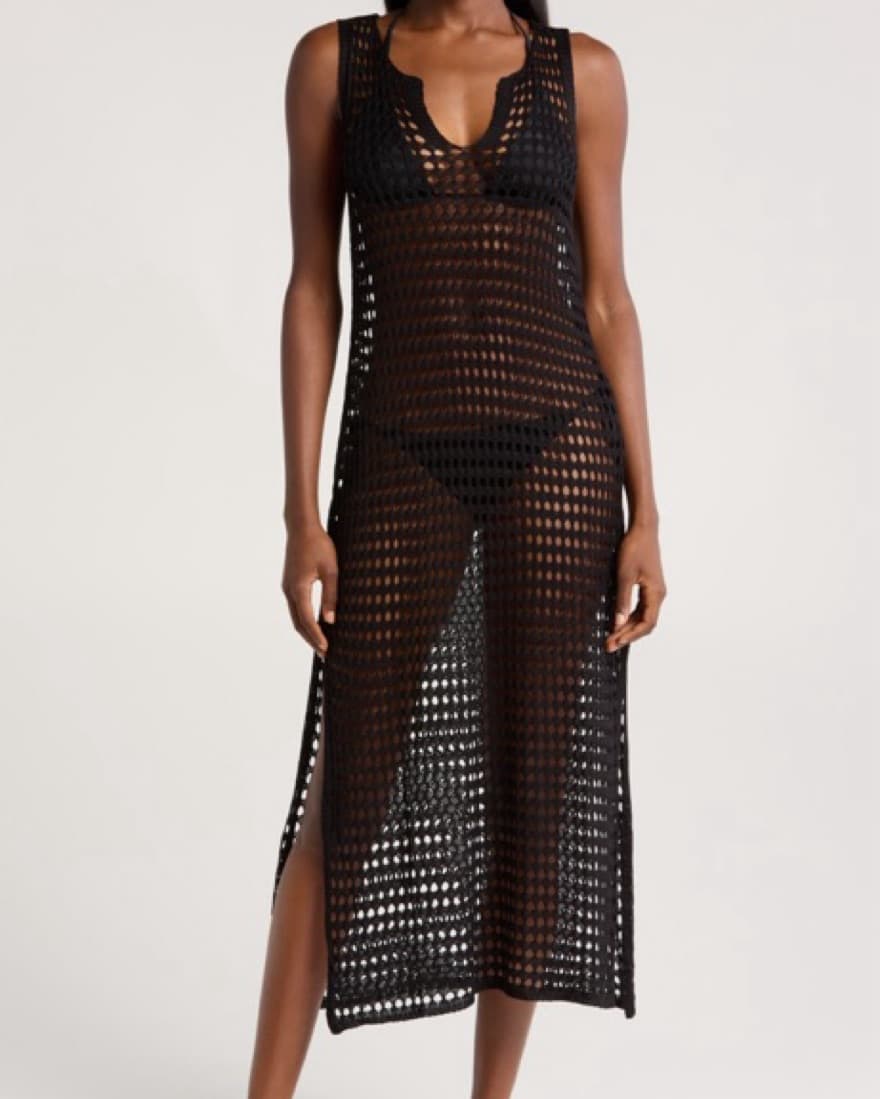 Nordstrom Open Stitch Cover-Up Dress-Blk - Image 1
