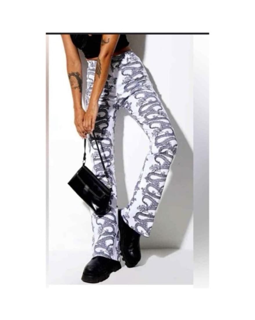 Dragon Print High Rise White Black Jean - Image 1