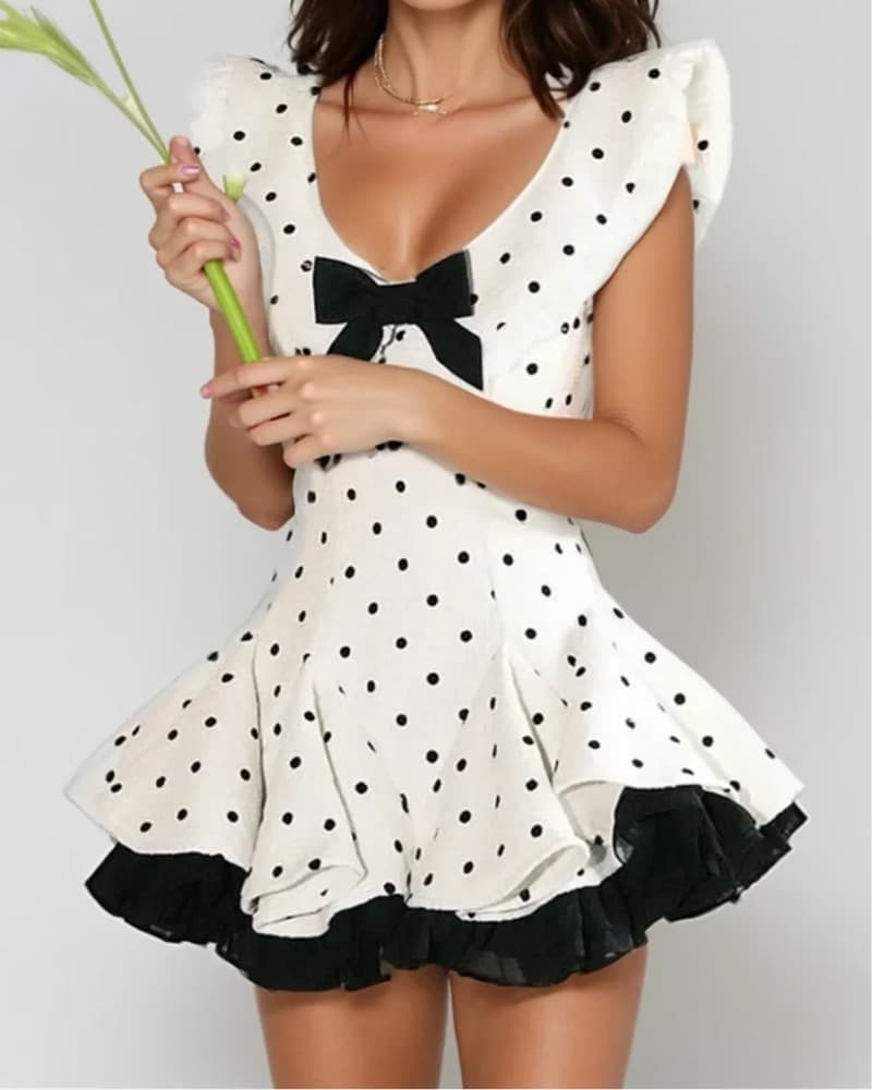Polka Dot Ruffle Collar Dress  - Image 1