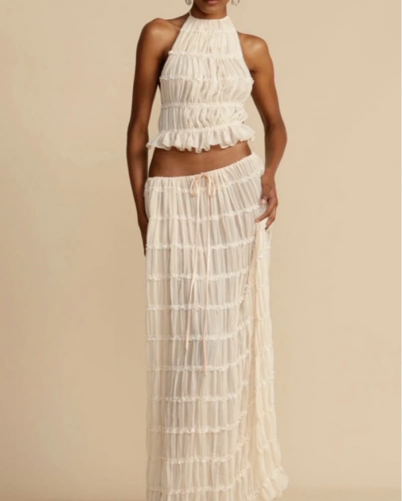 Elegant Ruffled Ivory Maxi Dress - Image 2