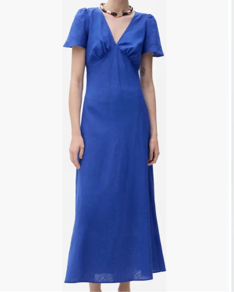Mango Blue Linen midi Dress - Image 1