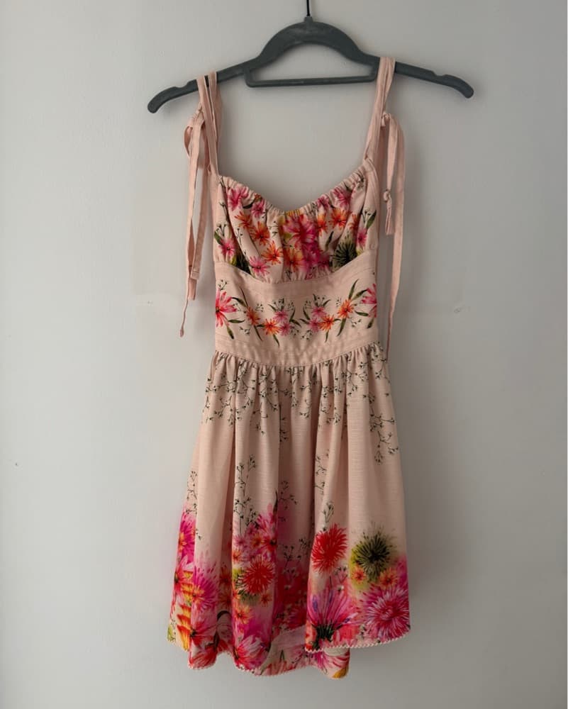 Light Pink Floral Mini Dress with Ties - Image 2