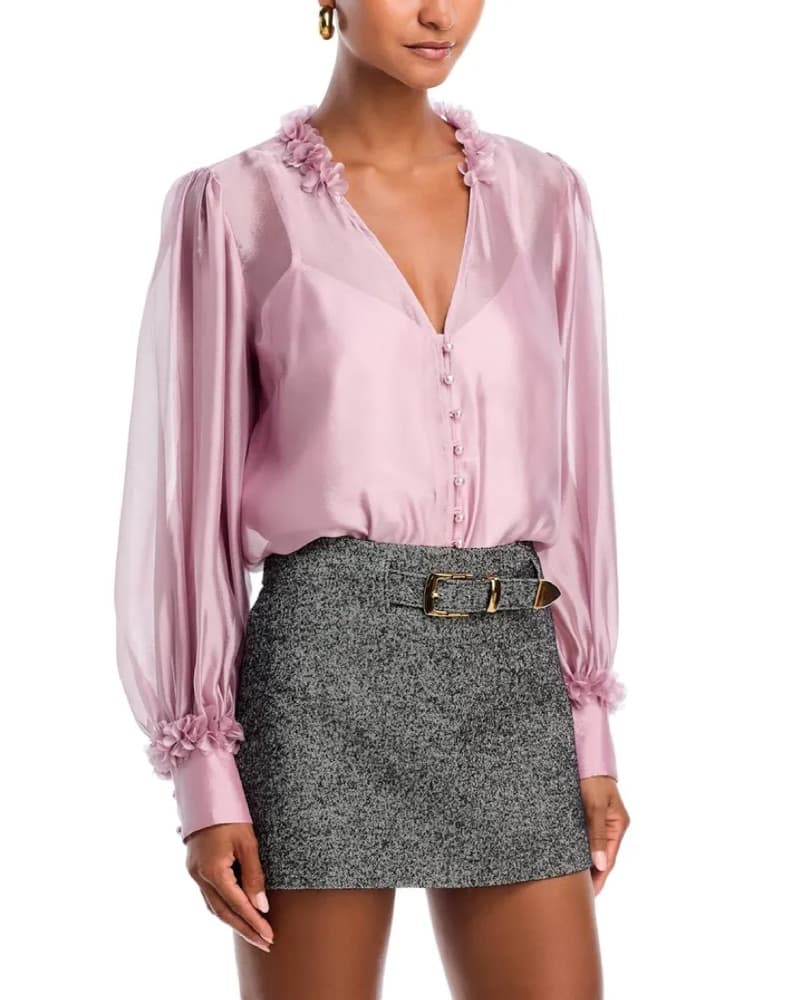 AQUA Women's Flower Trim Blouse - Image 2