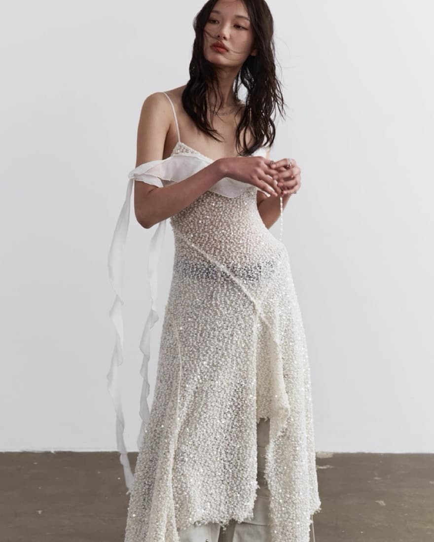 Knit Glitter White Dress - Image 2