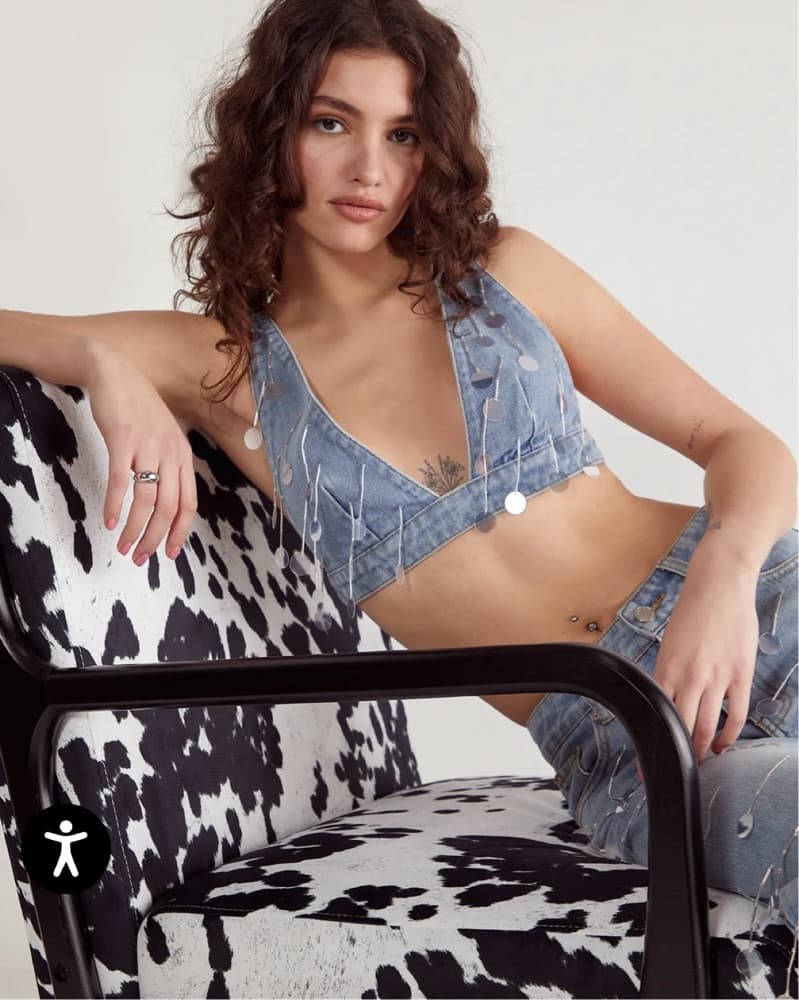 Bead Embellished Denim Bralet Top - Image 3