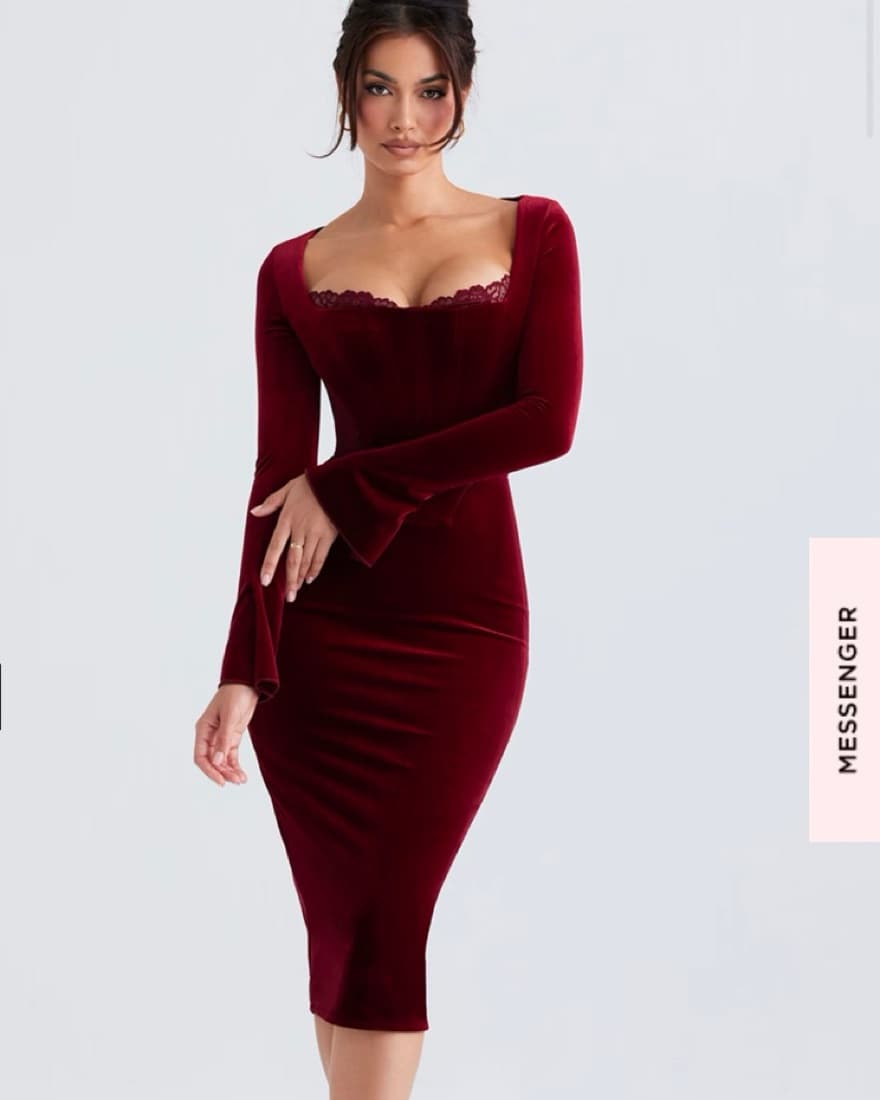 House Of Cb Burgundy Velvet Siren Dress - Image 1