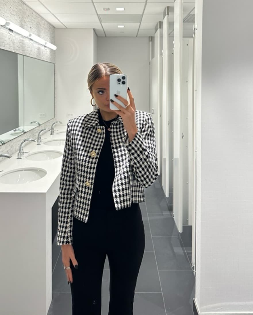 Zara Textured Houndstooth Jacket   - Image 1