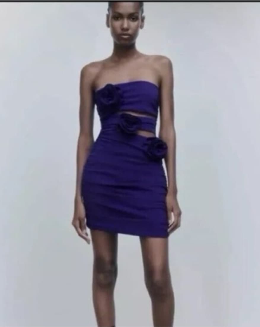 Zara Blue Cut Out Floral Mini Dress - Image 1