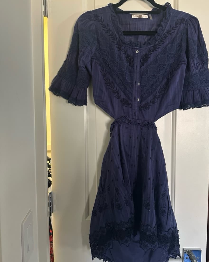 LoveShackFancy Navy Cutout Mini Dress - Image 3