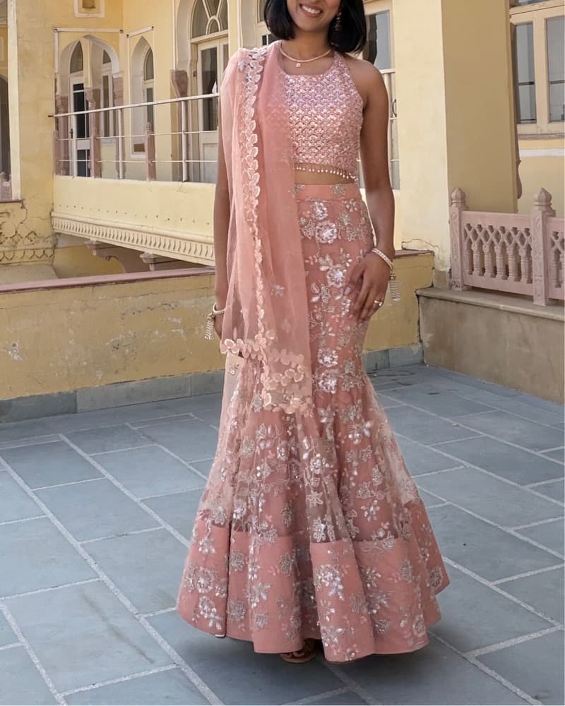 Fishcut Embroidered Net Lehenga - Image 1
