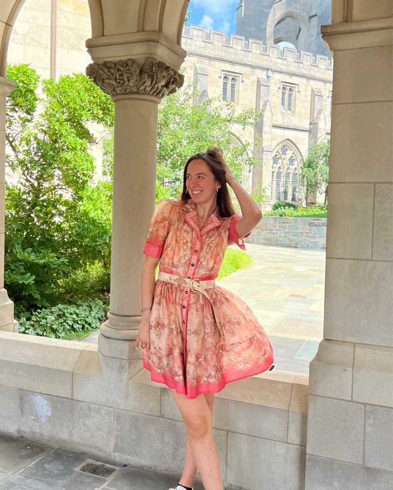 Vibrant Floral Dress with Belted Waist - Image 1