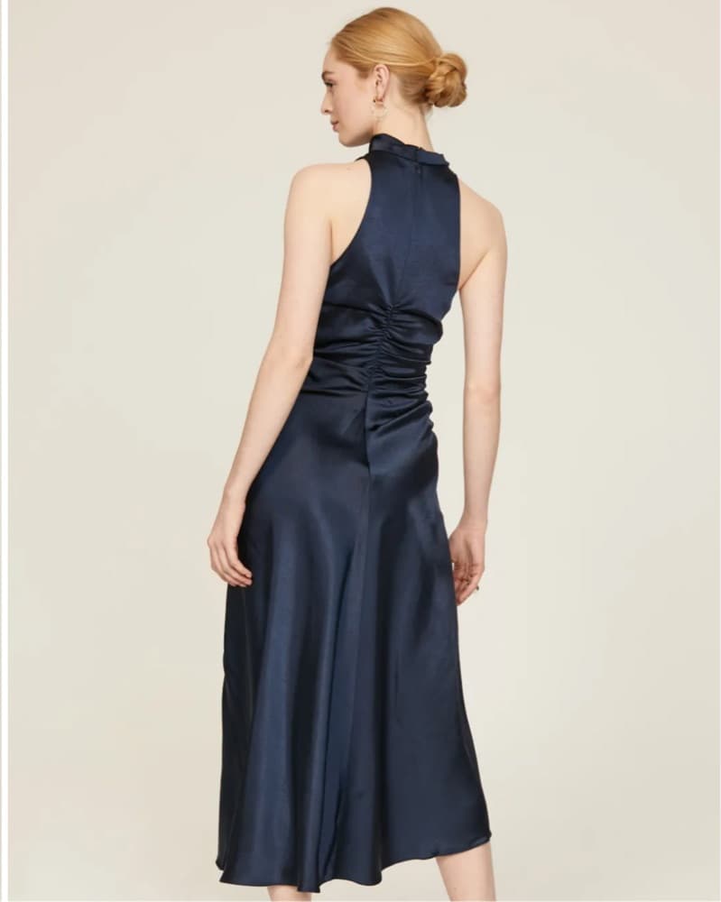 A.L.C Navy Satin Midi Dress - Image 3