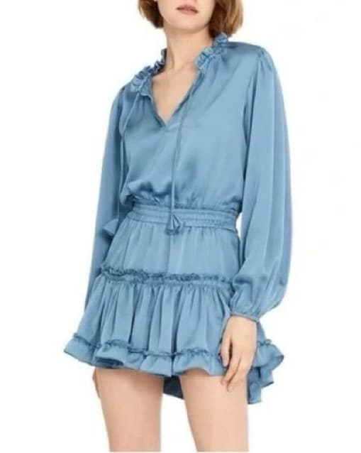 Blue Misa Long Sleeve Satin Mini Dress  - Image 3
