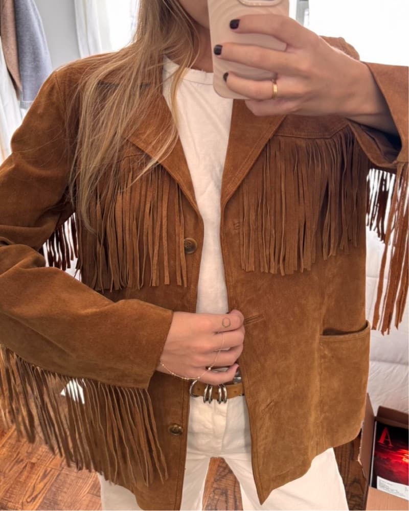 Vintage Suede Leather Fringe Jacket - Image 3