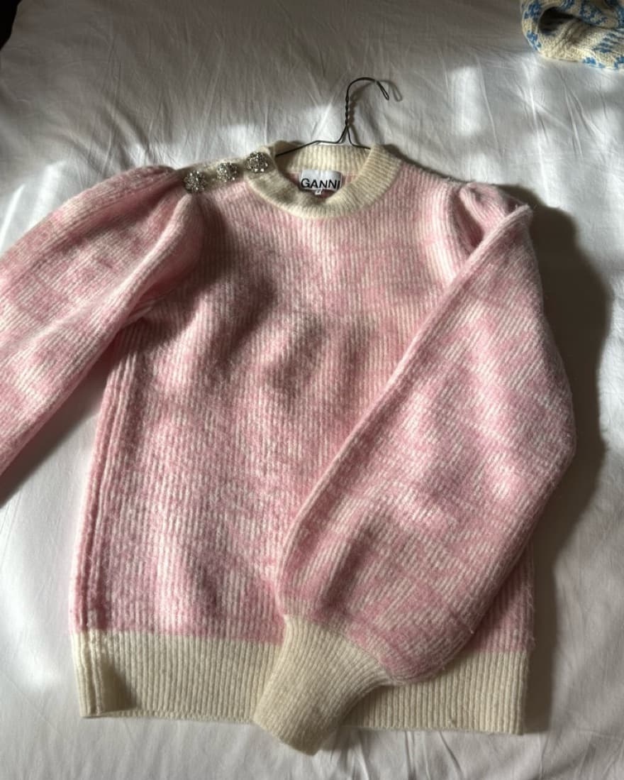 Pink Gemstone Button Ganni Sweater - Image 1