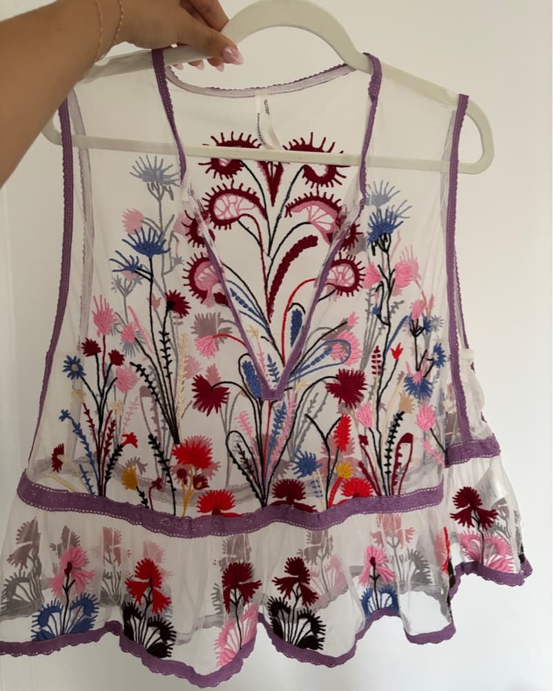 Anthropologie Mesh Embroidered Tank - Image 3