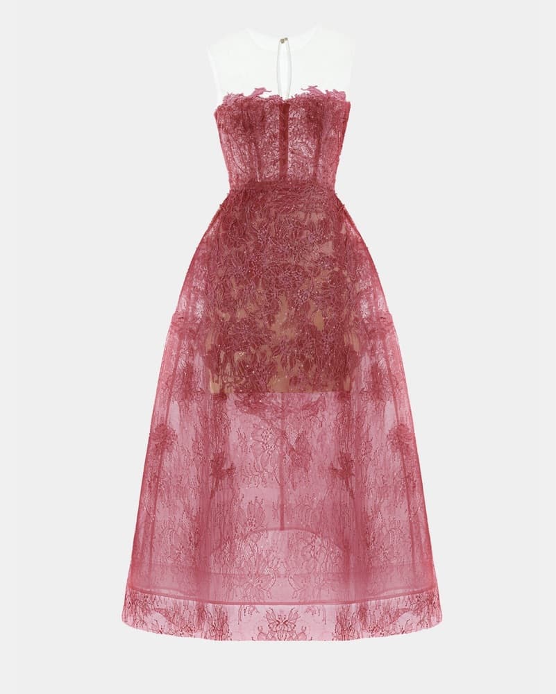 Monstand Red Beaded Lace Dress - Image 1