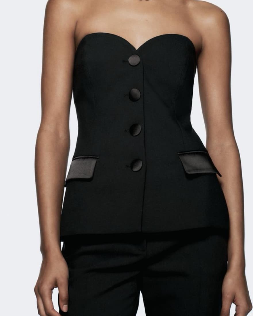 Zara Sleek Black Button-up Corset Top - Image 1