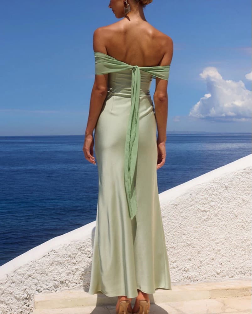 Elegant Off-the-Shoulder Satin Maxi Dress - Image 2