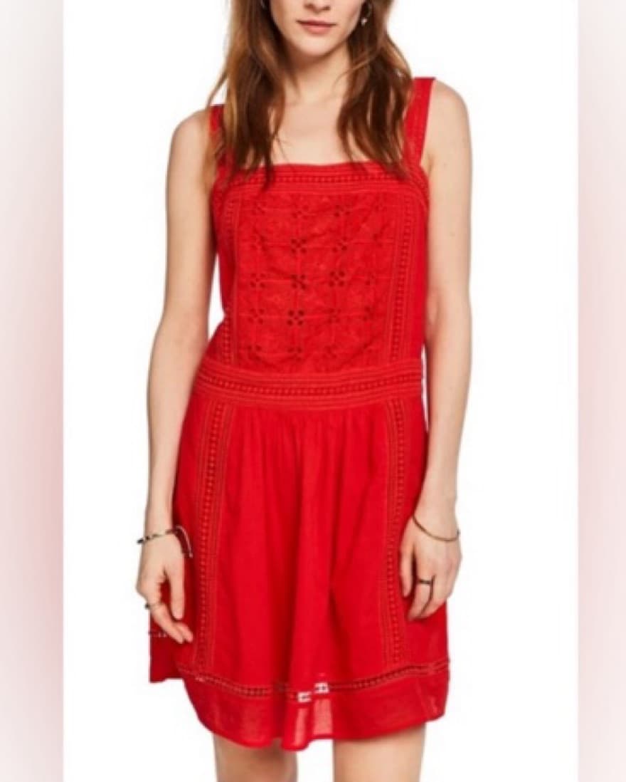 Red Mini Dress With Crochet Detail - Image 1