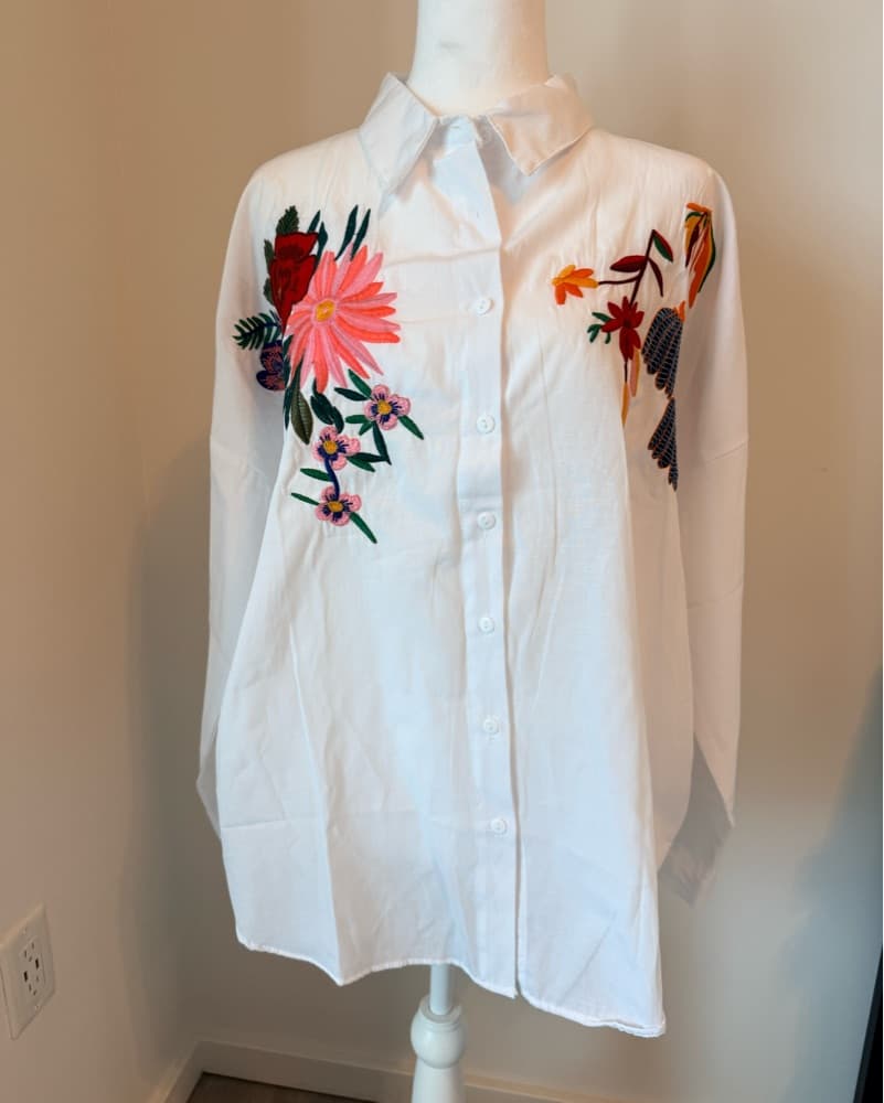 Vibrant Floral Embroidered Button-Down Shirt - Image 6