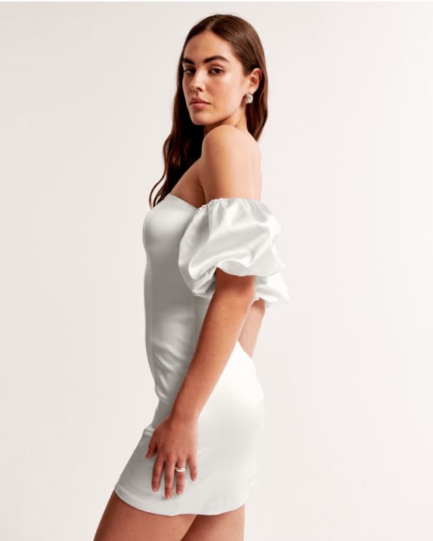 White Off-Shoulder Satin Dress - Image 3