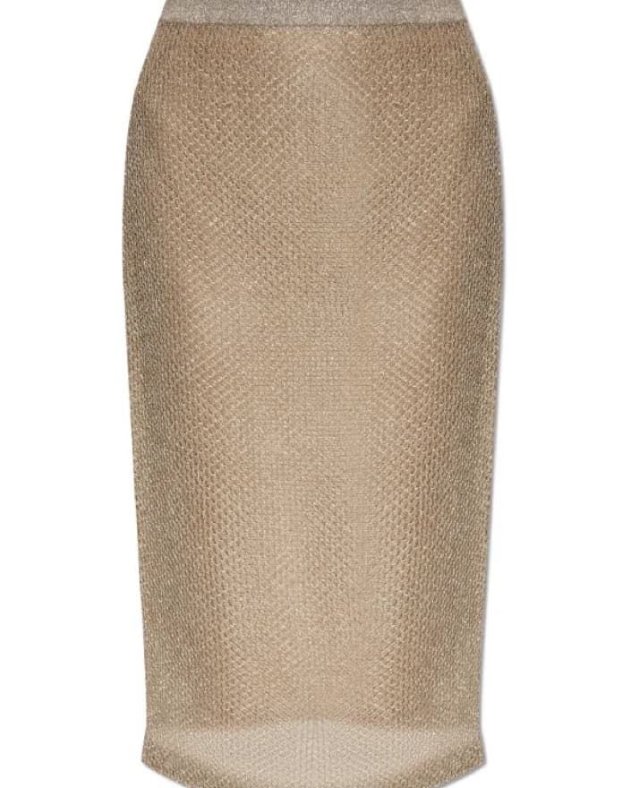 Shimmering Metallic Knit Midi Skirt - Image 1