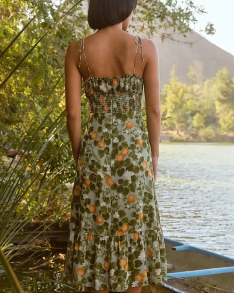 Reformation Green/Orange Floral Dress  - Image 3