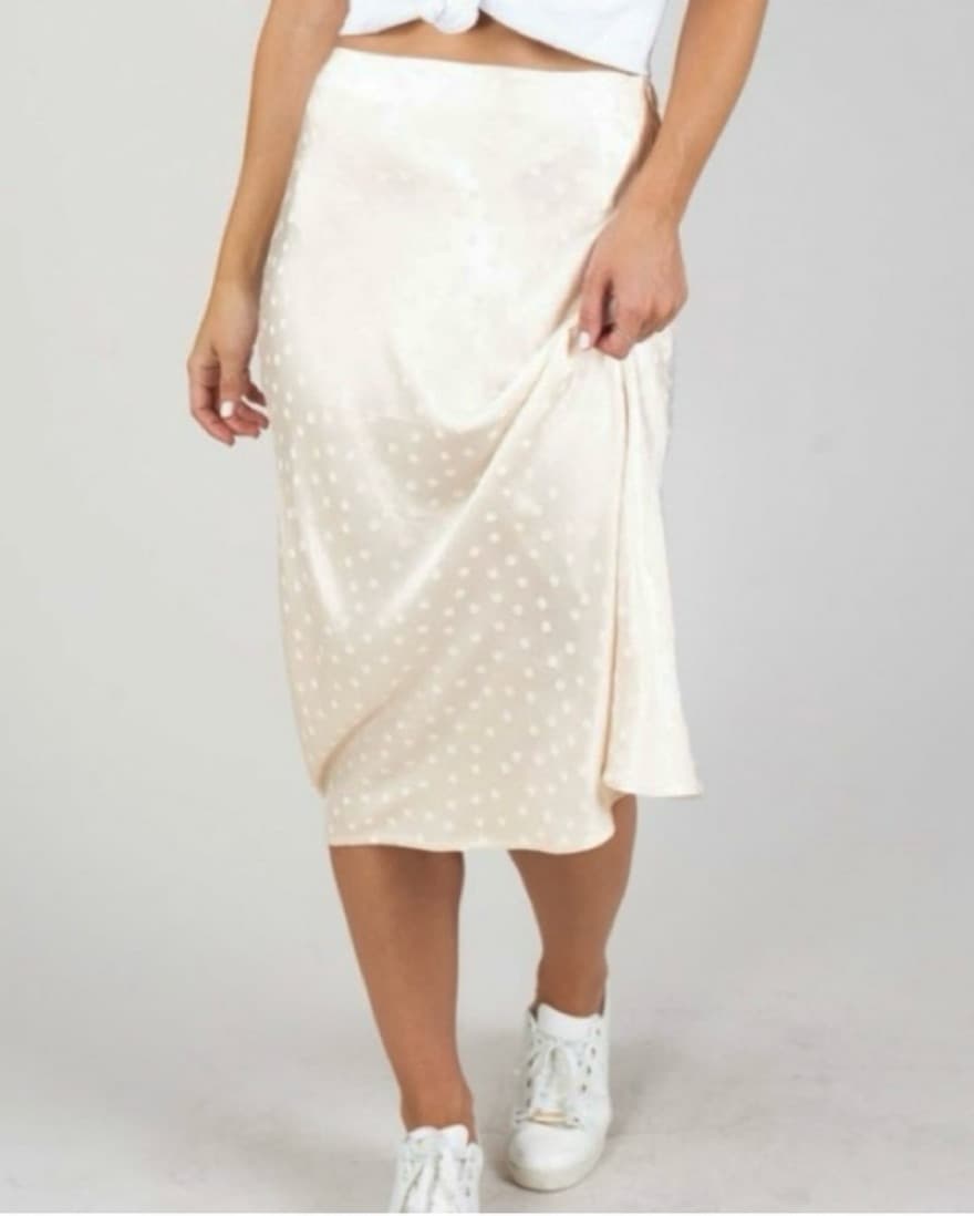 Ivory Satin Midi Skirt With Polka Dots - Image 1