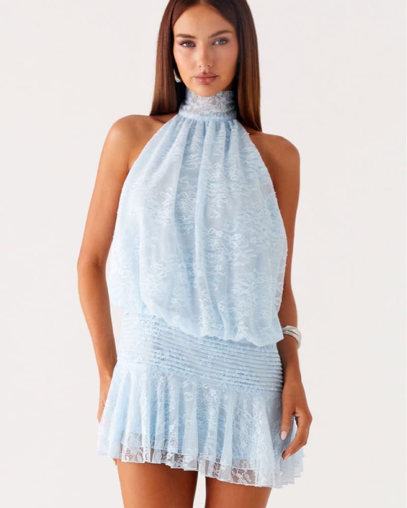 Ethereal Blue Lace Mini Dress - Image 1