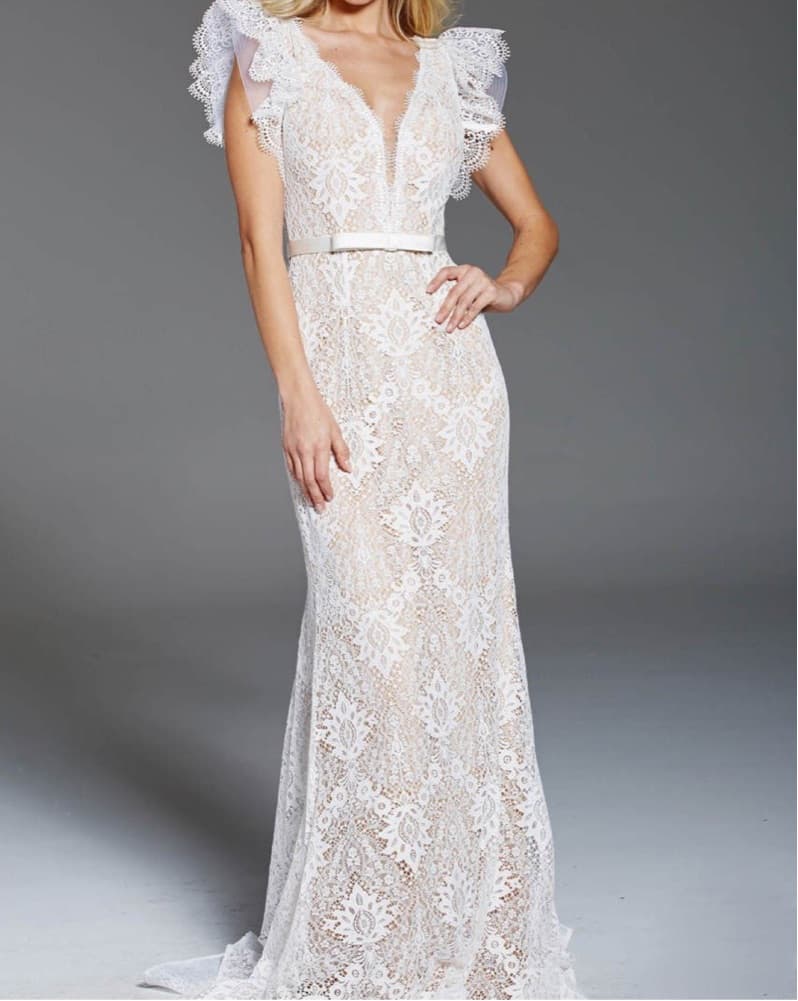 Jovani Butterfly Cap Sleeve Wedding Gown - Image 1