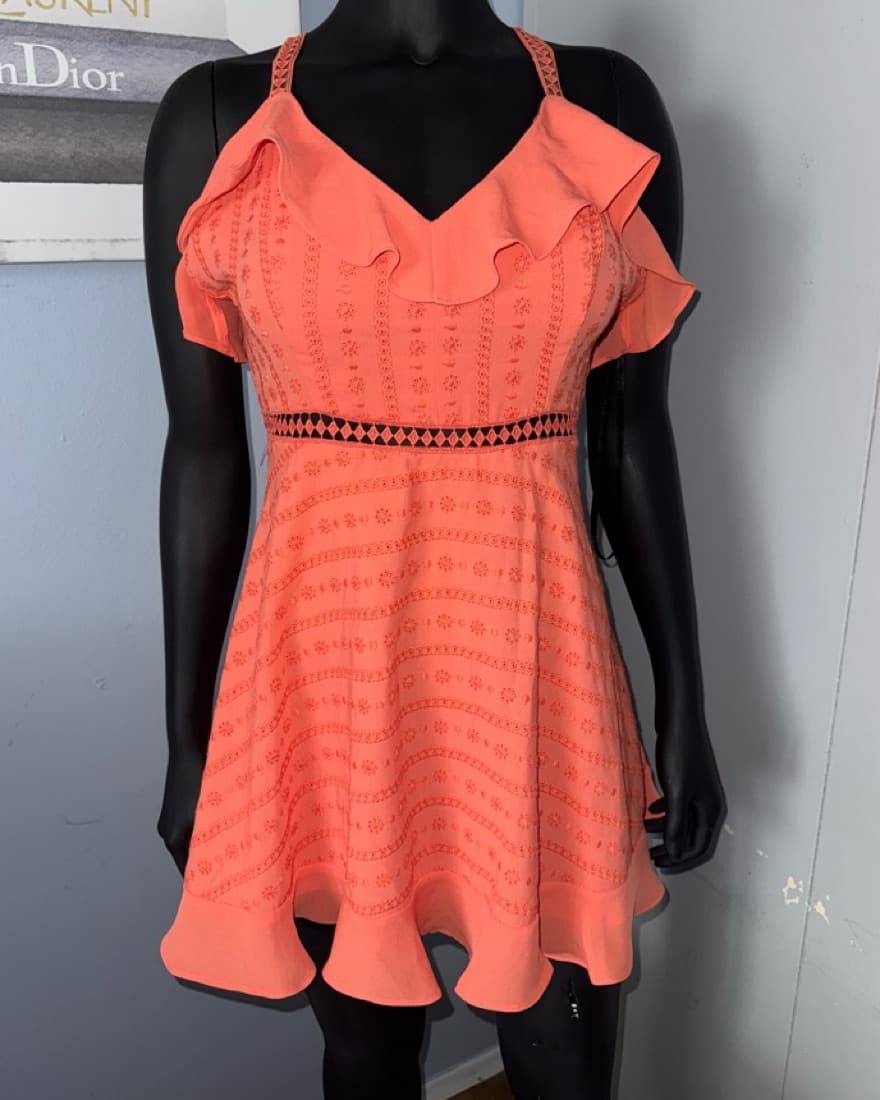 Vibrant BEBE Coral Ruffle Dress - Image 2